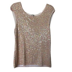 Vintage Escada Multi Color Sequin Embellished Sleeveless Top